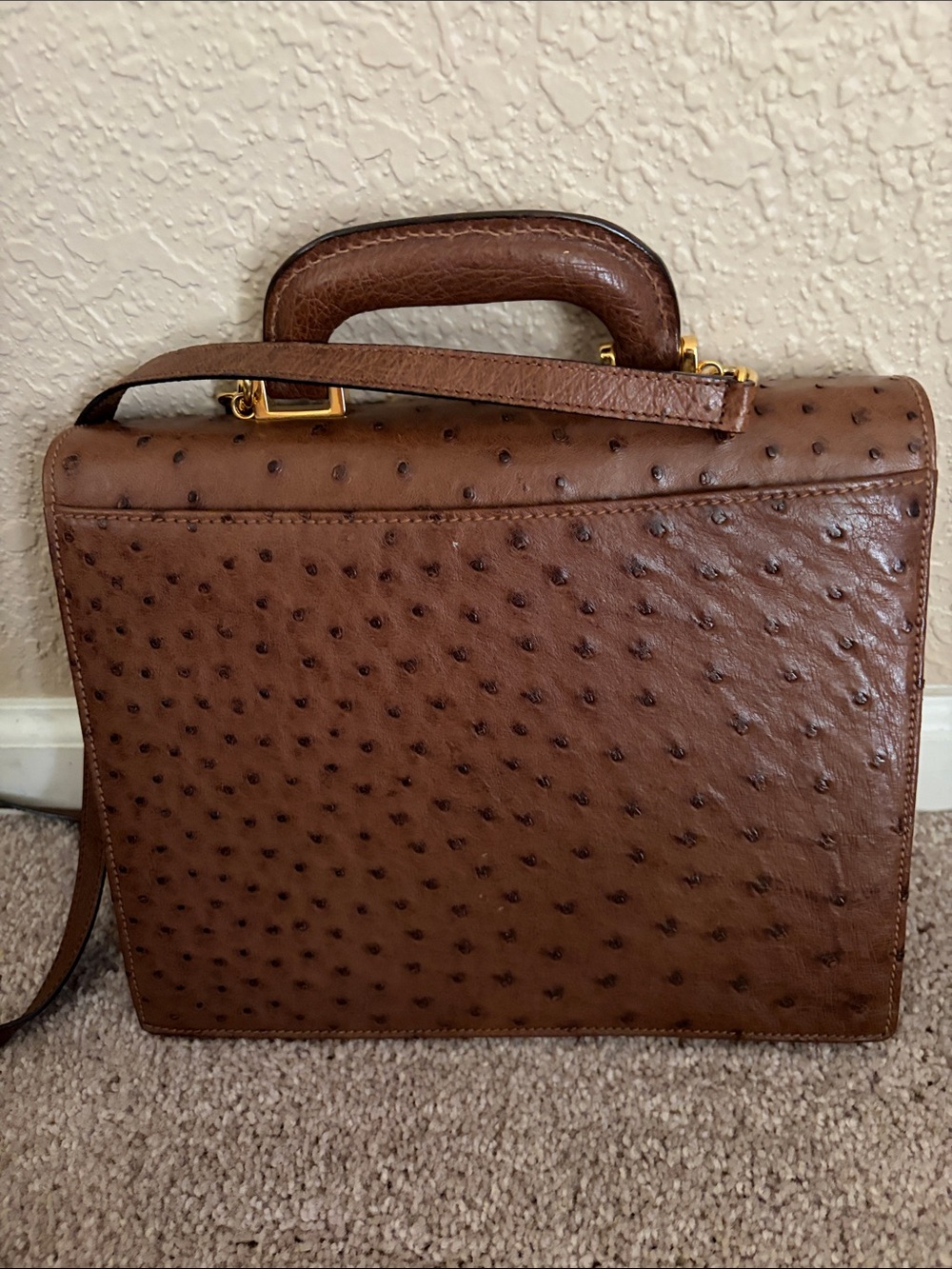 Gianmarco Lorenzi Ostrich Leather Top-Handle Crossbody Bag made in ITALY New - Picture 4 of 8